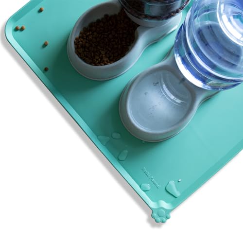 Large Silicone Non Slip Pet Food Mats (24" x 16" / CoolMint)