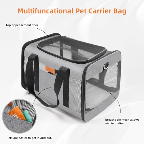 Soft Sided Cat & Dog Carrier for Pets Up to 15 Lbs (grey)