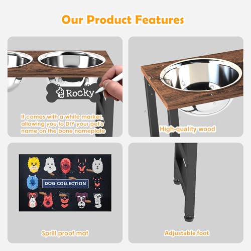 10" Tall Elevated Dog Bowls (Brown-L / Height:10inch)