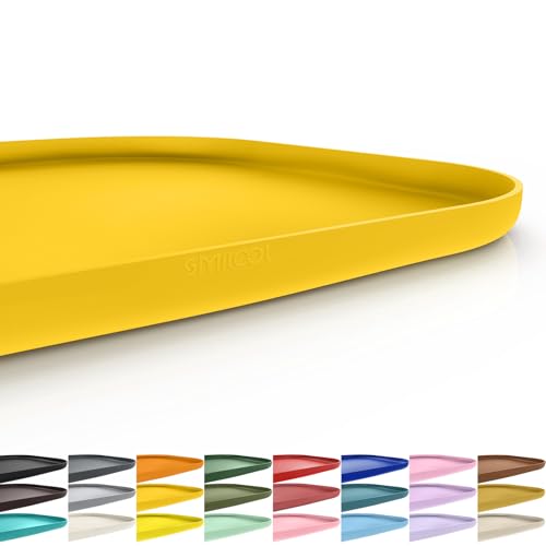 Waterproof Silicone Pet Food Mat with Raised Edge for Dog & Cat (Vivid Yellow / 19"L x 12"W)