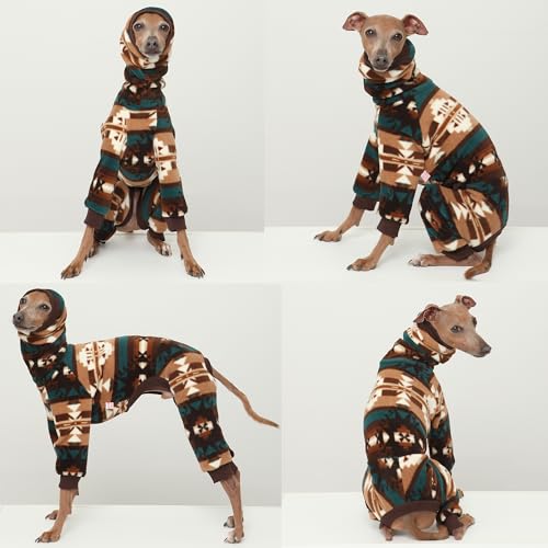 D Doggy Star Italian Greyhound Sweater Turtleneck Outfit Nordic Fleece Onesie Clothes Whippet for Dog Coat (S / Brown Nordic)