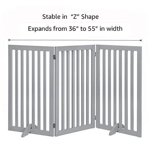 36”H Free Standing Pet Gate for Dog Cat (Gray / 60"W×36"H)