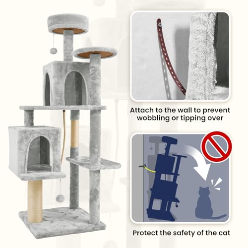 58.5inch Large Cat Tree Tower Condo for Indoor Cats (58.5in / Light Grey)