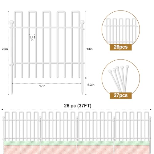 26 Panels No Dig Animal Barrier Fence (26 Panels, 13in(H) x 37ft(L) White)