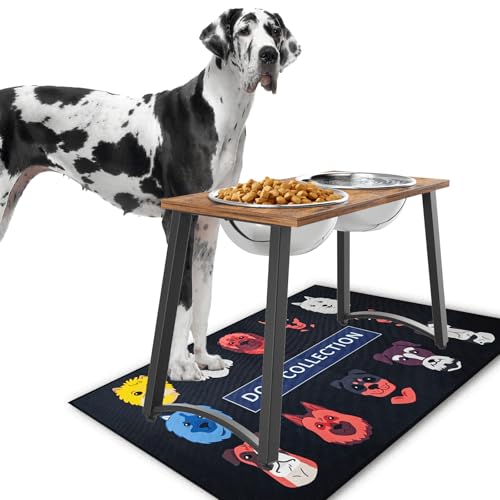 Elevated Dog Bowls for X (Brown-101oz Bowls & Mat, 16.5")