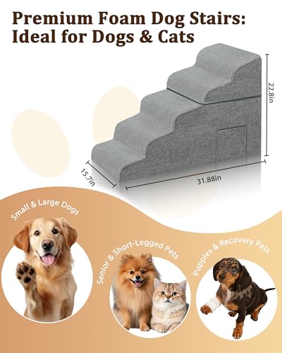 Dog Stairs for High Bed (Grey / 5-Step 22.8"H)