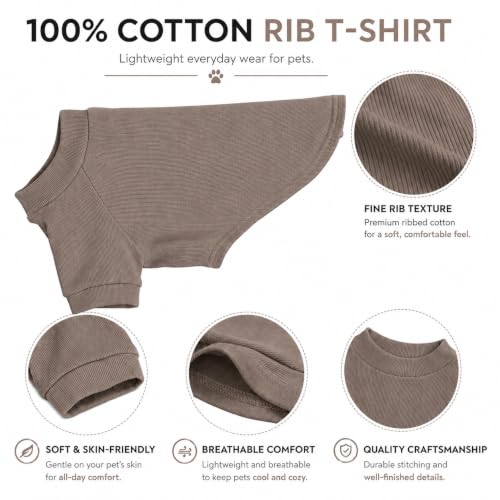 Ribbed Dog T Shirt Cotton Knitted Dog Sweaters for All Season Pet T (L (for Small Medium Dog) / Beige)