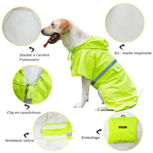 Dog Raincoat Waterproof Hooded (Fluorescent Yellow / 4XL-Fit for 50 to 77 pounds)