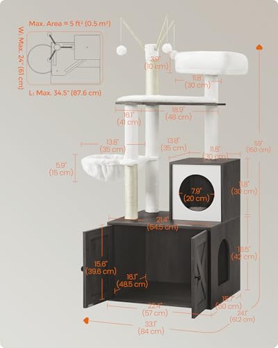 Cat Tree with Litter Box Enclosure (Misty Gray)