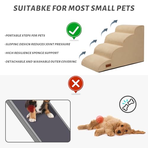 Dog Steps for Bed or Couch (Khaki / Standard 4-Step 17.4"H)