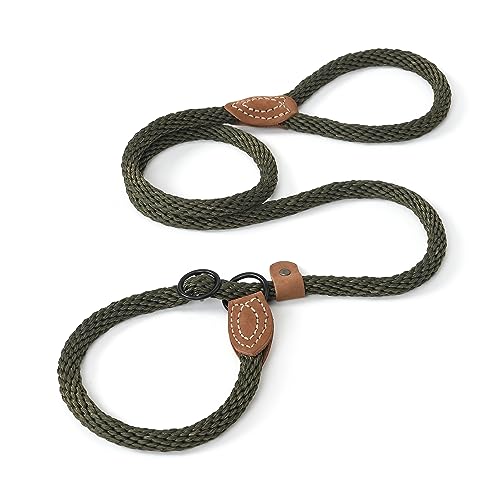 Heavy Duty Slip Lead No Pull Leash w Leather (Drak Green / 4 Feet)