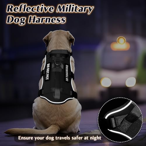 Escape Proof Dog Harness with Double Handle+4 Removable Patches (Large / Black)