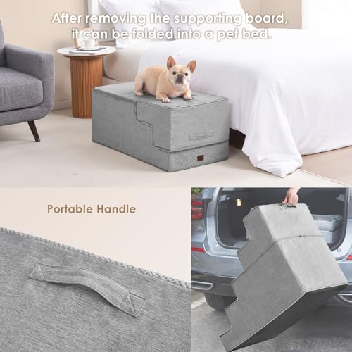 Dog Stairs for High Bed 25" H (Light Grey / Extra Wide 17.7" x 35" x 25")