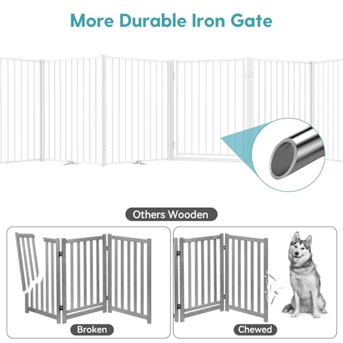 Freestanding Dog Gate with Door for Indoor & Outdoor (White / 【6 Panels with Door】156"W×30"H)
