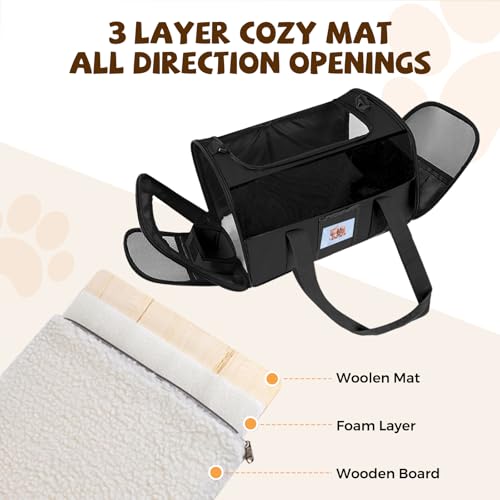 Soft Cat Carrier with Detachable Food Bowl (Black / 17.0"L x 12.0"W x 11.0"H)