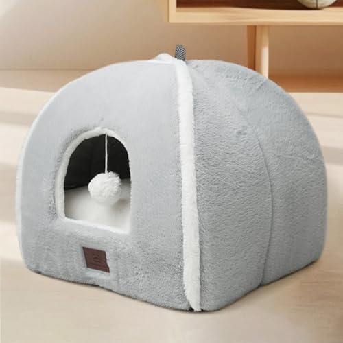 Cat Bed for Indoor Cats (Light Grey / 15"D x 15"W x 15"H)