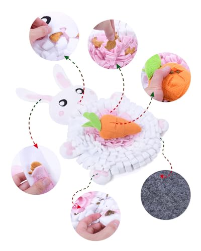 Ferret Cats Snuffle Mat Fleece Foraging Mats Interactive Feeding Toy Small Animal Rabbit Guinea Pig Rat Hamster Anti Slip Treat Dispenser Slow Feeder (Bunny)
