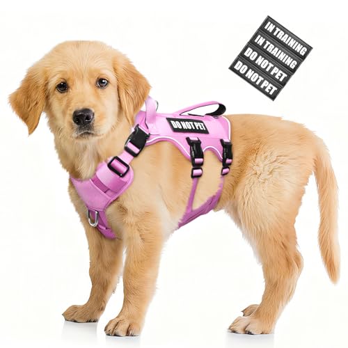 Escape Proof Dog Harness with Double Handle+4 Removable Patches (Small / Pink)