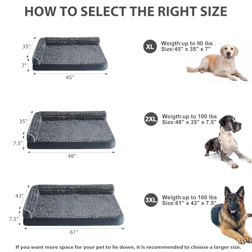 Orthopedic Washable Dog Bed (Dark Grey / 61.0"l x 43.0"w x 7.5"th)