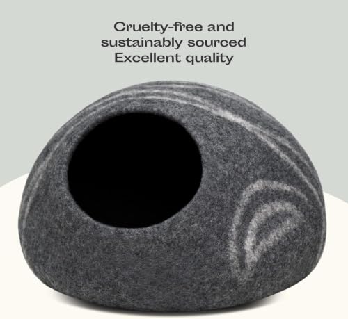 Cat Cave Merino Wool Bed for Indoor Cats (Dark Gray / Medium)