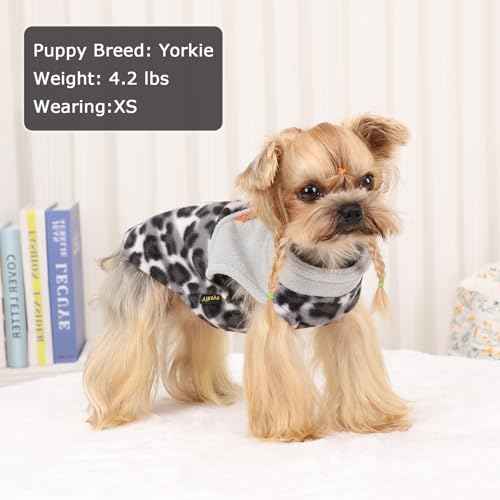 Gray Leopard Print Dog Sweater Dog Sweaters for Small Dogs Girl Boy Fleece Puppy Sweater Warm Soft Pet Holiday Clothes for Small Cats and Dogs Chihuahua Sweaters (Grey Leopard / Small (Chest 15in ))
