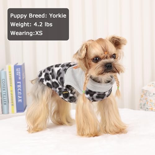 Gray Leopard Print Dog Sweater Dog Sweaters for Small Dogs Girl Boy Fleece Puppy Sweater Warm Soft Pet Holiday Clothes for Small Cats and Dogs Chihuahua Sweaters (Grey Leopard / XX-Small (Chest 11in ))