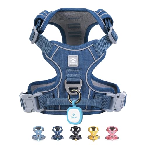 No Pull Dog Harness with Pet ID Tag (M (Chest: 22"-27" ) / Deep Sea Blue)