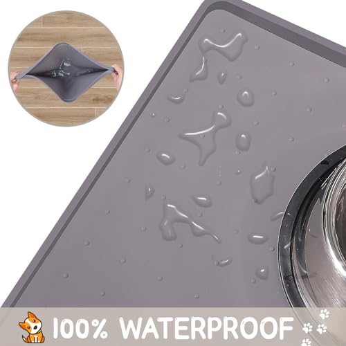 Silicone Cat & Dog Food Mat for Floors Waterproof (Gray / 18''×12'')