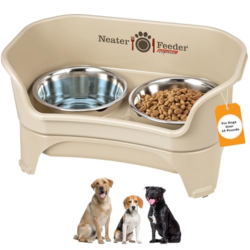 Express Mess Proof Dog Bowls Elevated for Medium to Large Sized Breed (Medium to Large w/ Standard Bowls / Almond)
