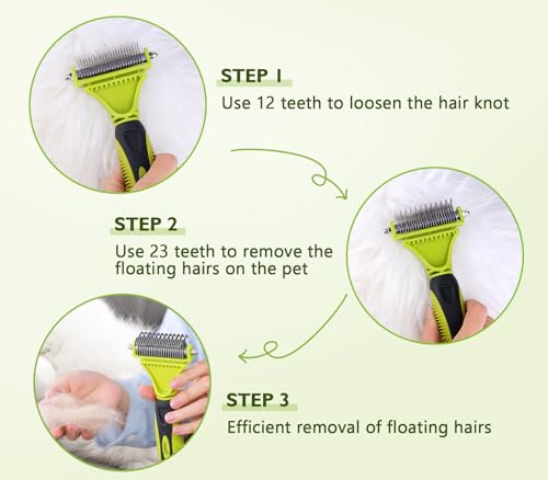 Double Sided Undercoat Rake for Dogs & Cats with Thick Double Coats (Green(Double-Sided))