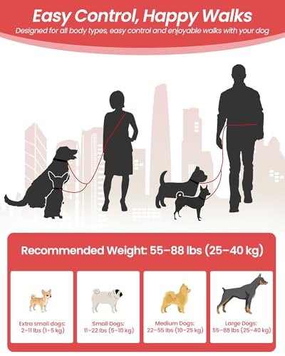 3-in-1 Double Dog Leash, Hands-Free Convertible Leash for 1 or 2 Dogs (Red)