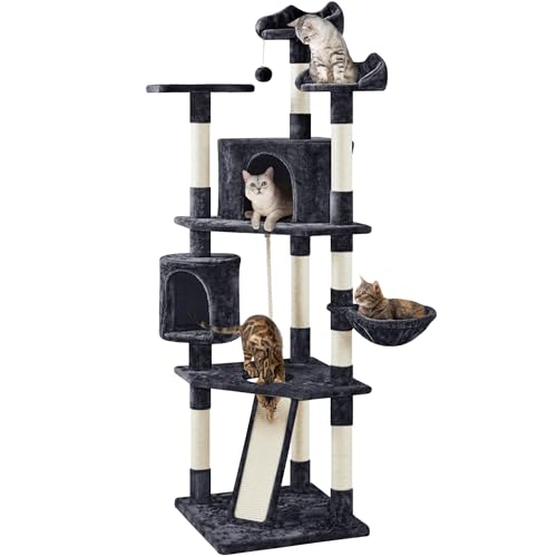 79in Multi Level Cat Tree for Multiple Cats with 9 sisal Posts (Black)