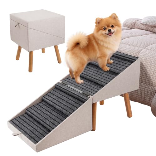 Split Ottoman Dog Ramp for Bed and Couch (21.06" H- Apricot)