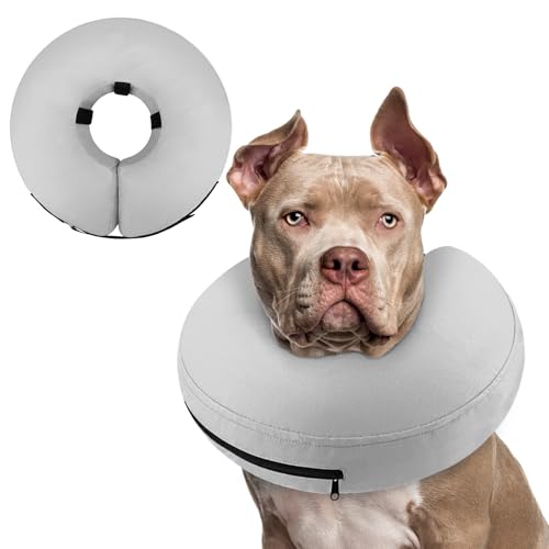 Inflatable Dog Cone Collar Alternative After Surgery (Solid Grey / XXL(Neck 18.5"-23.5"))