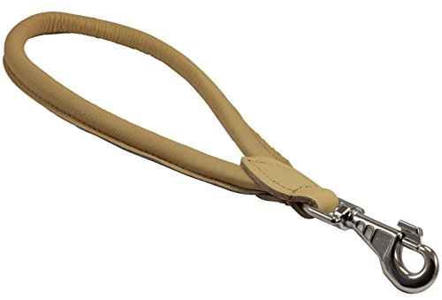 Round Genuine Rolled Leather Dog Short Traffic Leash 13" Long 1 (Beige)