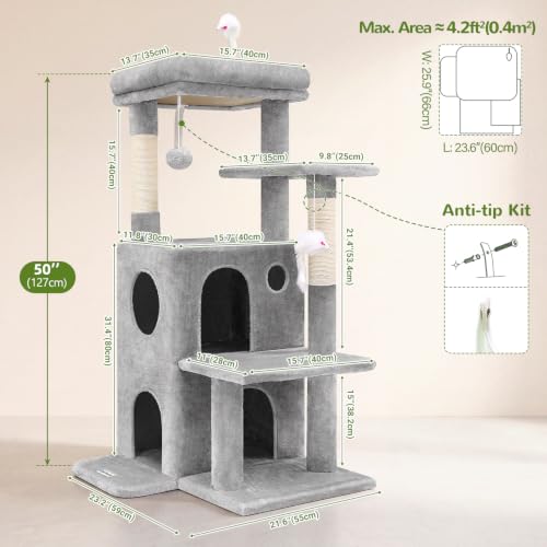 Cat Tree Tower for Indoor Cats Large Adult (Light Grey / XL)
