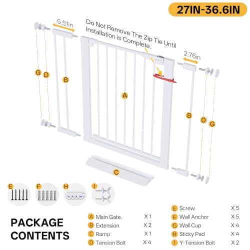 27 36.6 in Wide Baby Gate for Stairs and Doorways (White / 27-36.6"W x 28"H)