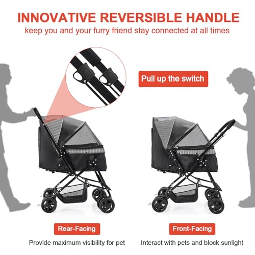 Pet Stroller with Reversible Handle for Dogs (Black)