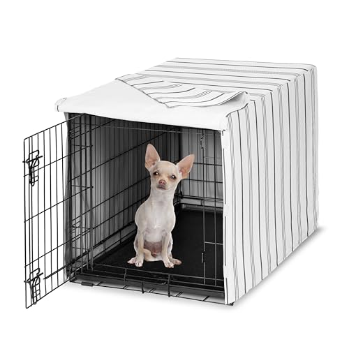 24in. Small Dog Crate Cover (White and Grey Stripe / 24.0"L x 18.5"W x 20.0"H)