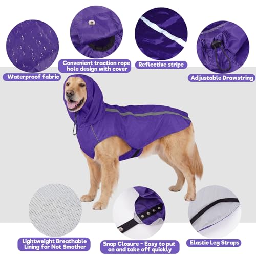 Purple Dog Raincoat with Reflective Strip Hoodie (S / Purple)