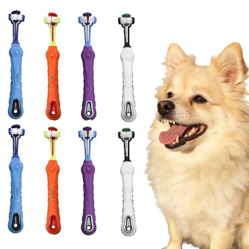 8 Pcs 3 Sided Pet Toothbrush Dog Cat Mouth Dental Teeth Care (Multicolor-8)