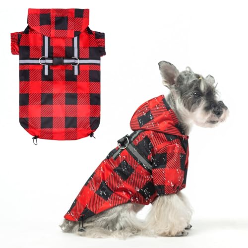 Dog Raincoats for Small Dogs (Buffalo Red / S(Back 13.2", Chest 18.5", Neck 13.9"))