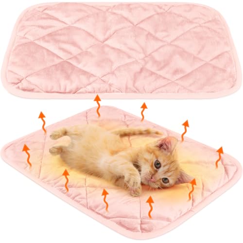 2 Pack Self Heating Cat Mat Self Warming Pet Pads Washable Kennel Mat Dog Crate Pad Reflects Body Heat Non Skid Cat Thermal Pads for Puppy Indoor Outdoor (16 x 20 inches / Pink)