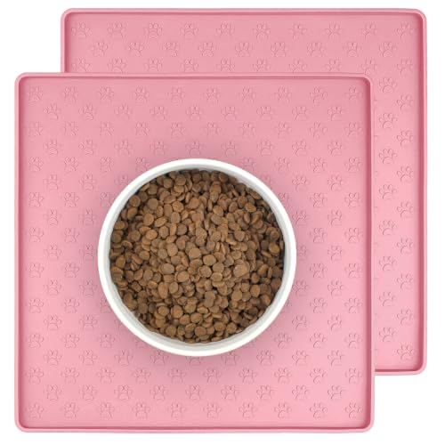2 Pack Pet Placemat for Dog and Cat (11.8"L x 11.8"W - 2 Pack / Pink)