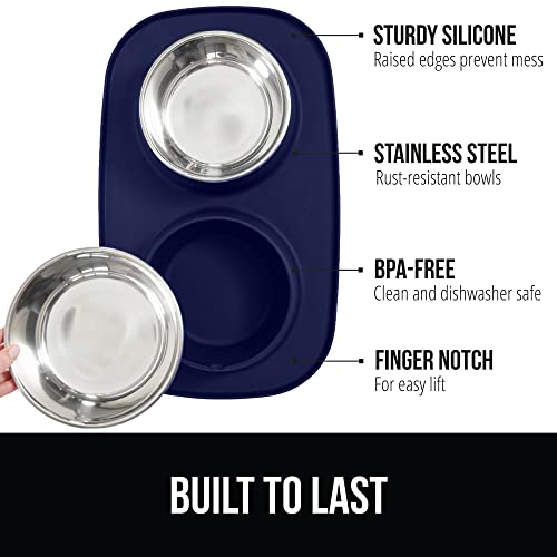 Dog Bowl Set with Feeding Mat (Navy / 3 Cup Bowls)