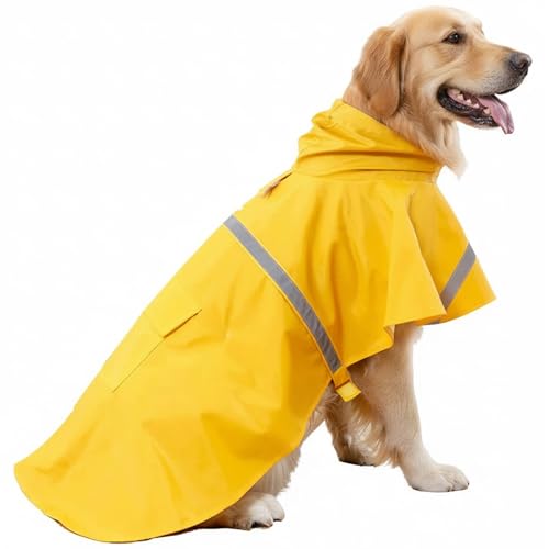 Dog Raincoats with Reflective Strip Hoodie (A1-Yellow / 22B (55-65 lbs))