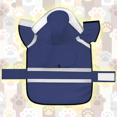Dog Raincoat Adjustable Rain Jacket with Hooded Double Layer for Large Medium Small Dogs Puppies (Navy / Small)