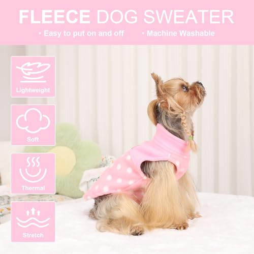 Pink Polka Dot Print Dog Sweater Dog Sweaters for Small Dogs Girl Boy Fleece Puppy Sweater Warm Soft Pet Holiday Clothes for Small Cats and Dogs Chihuahua Sweaters (Pink Polka Dot / Small (Chest 15in ))
