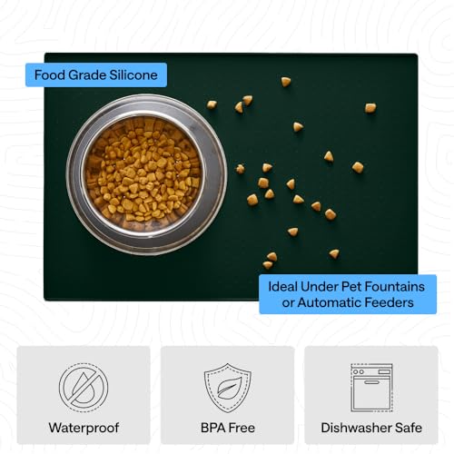 Dog Food Mat 100% Waterproof Silicone (Hunter Green / 32"l X 24"w)