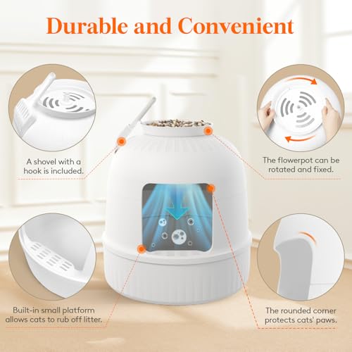 Hidden Plant Cat Litter Box with Plastic Scoop (White)